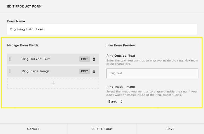 Customizing your products by utilizing custom forms in Squarespace.