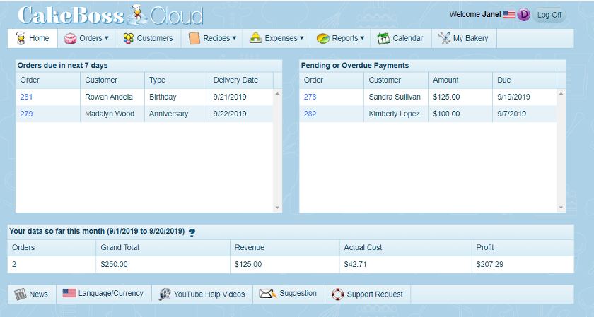 Easily manage upcoming orders and payments in CakeBoss dashboard.