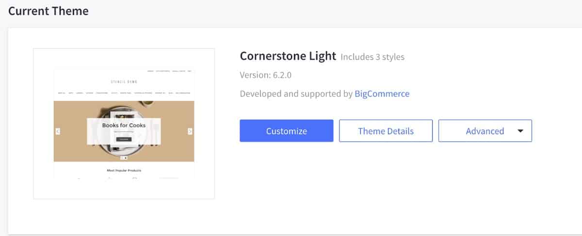 Editing store theme in Theme Marketplace BigCommerce.