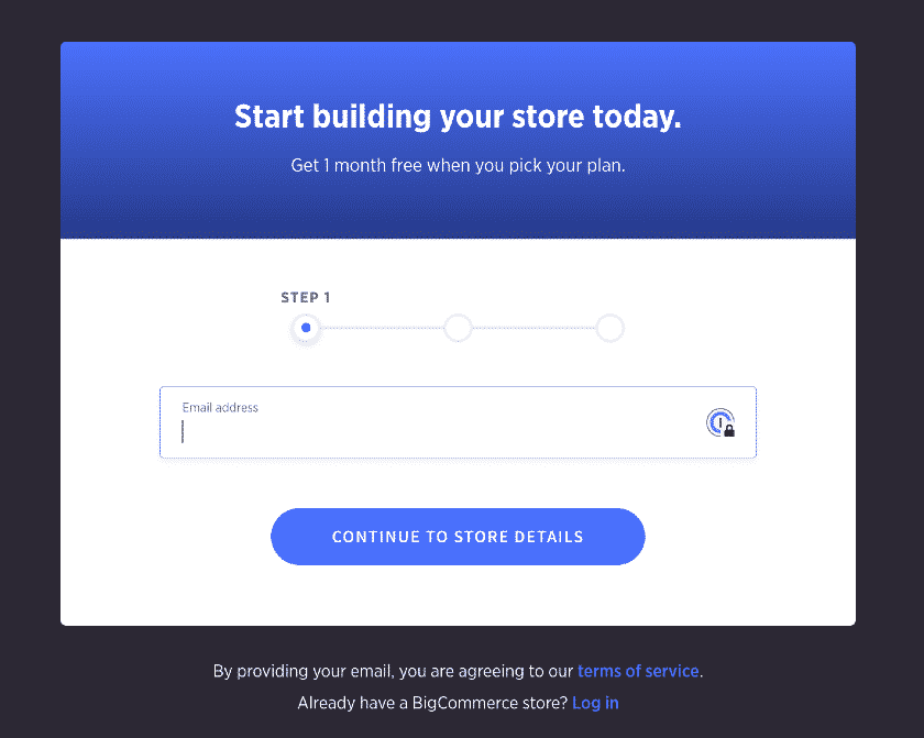 Entering email in BigCommerce.