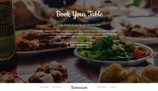 Examples of Bluehost website templates for restaurants, Book your table homepage.