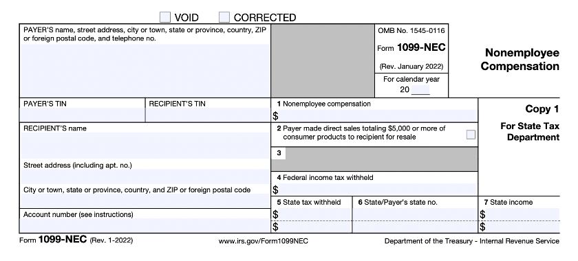 Showing Form 1099-NEC, Non-employee compensation.