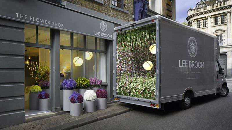 Showing Lee Broom flower shop signage.