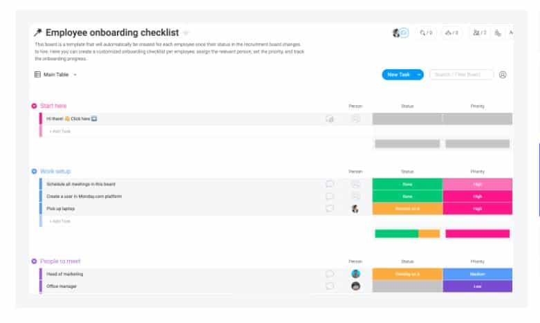 Monday.com's custom made template for hiding and onboarding.