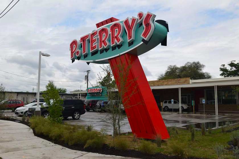 Showing P. Terry roadway sign.