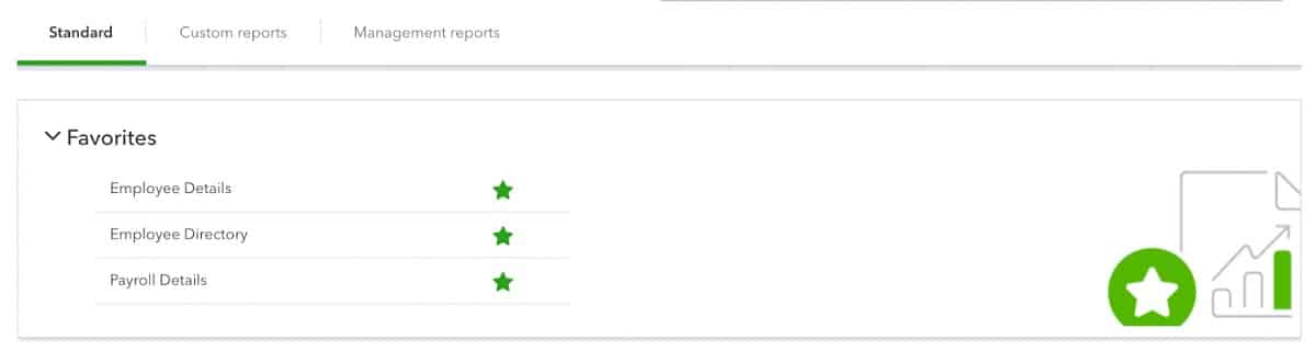 Showing QuickBooks starred favorites.