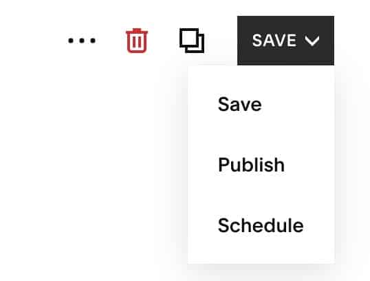 Showing save, publish and schedule options.