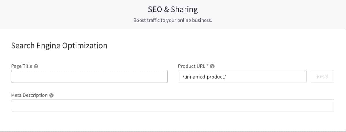 Search engine optimization and sharing in BigCommerce.