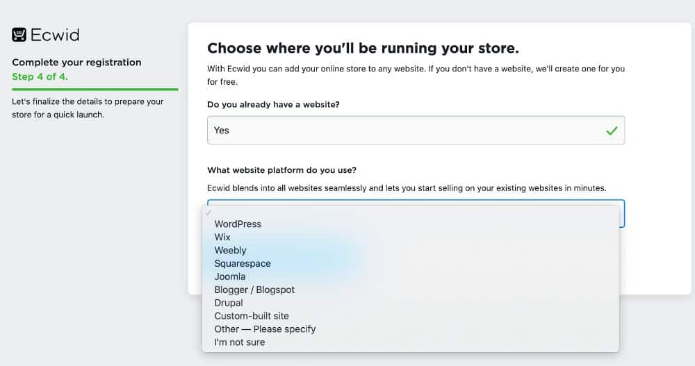 Selecting platform from dropdown.