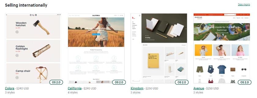 Showing Shopify's premade templates.