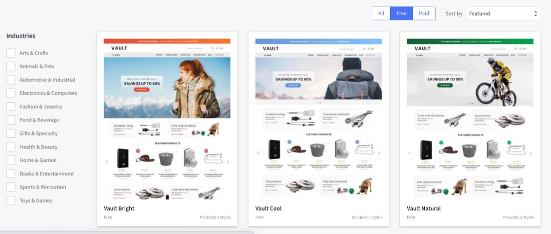 Showing themes in BigCommerce.