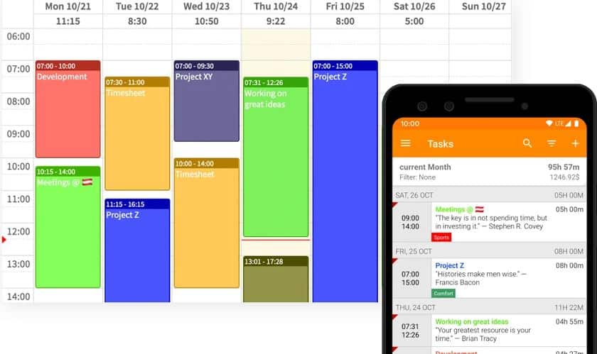 Showing how Timesheet lets you plan hours and breaks as part of projects.