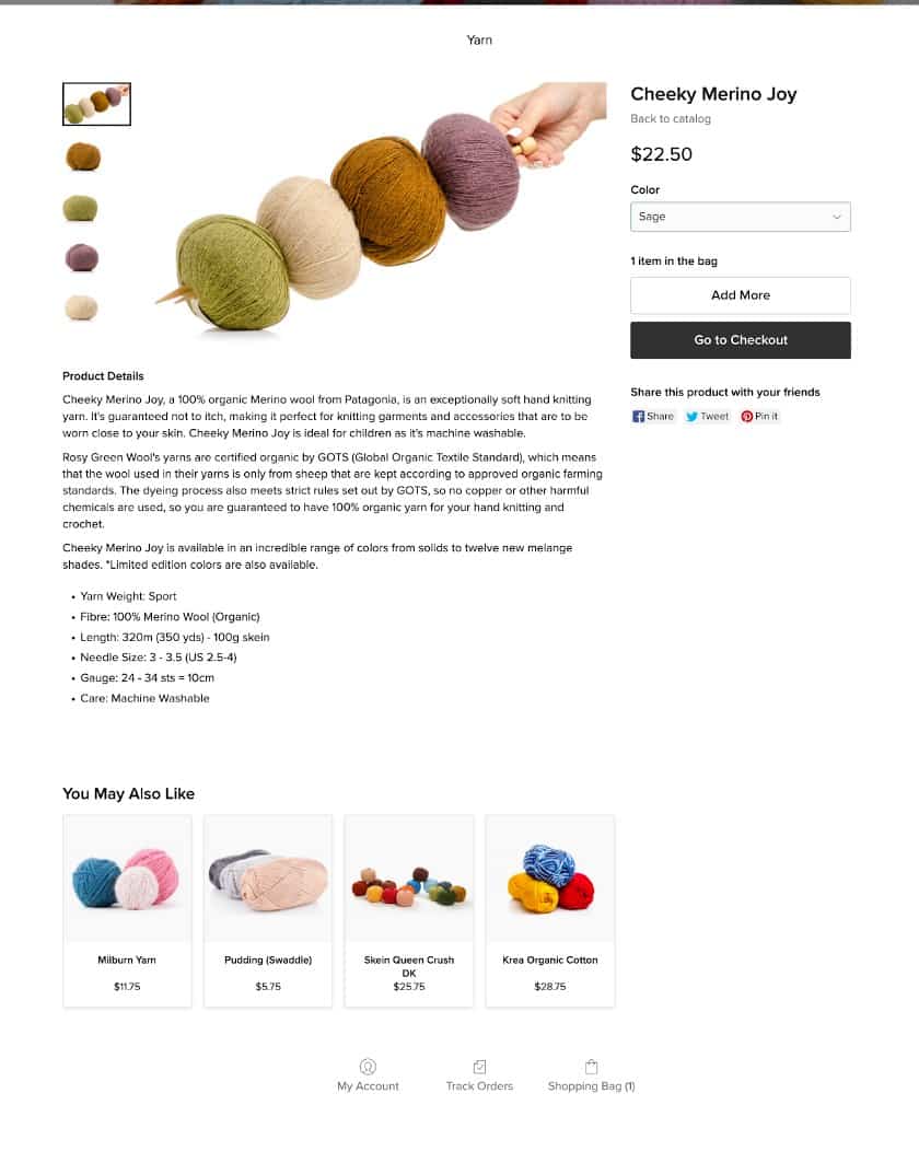 An example of the finished product page in an Ecwid store.