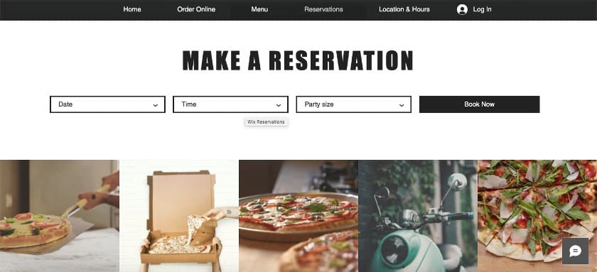 Wix Webiste Template, Make a Reservation homepage.