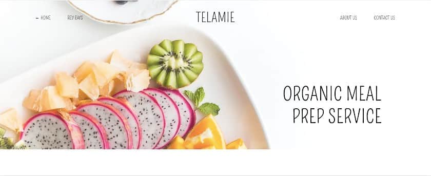 GoDaddy website templates for restaurants, Telamie homepage.