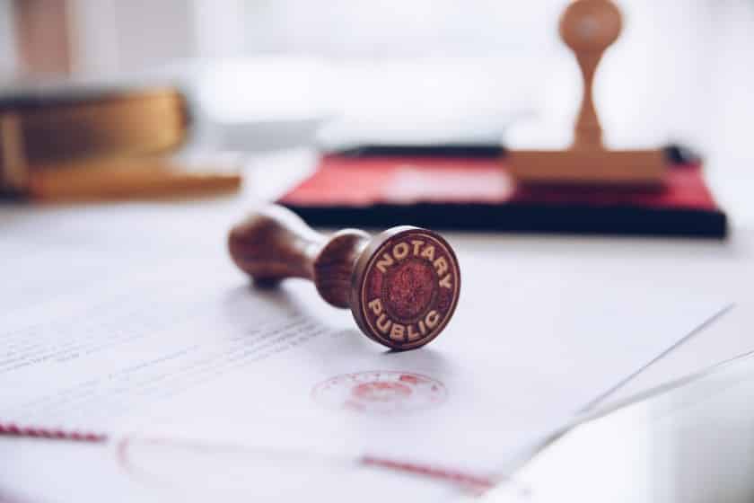 Notary stamp use for validation of document.