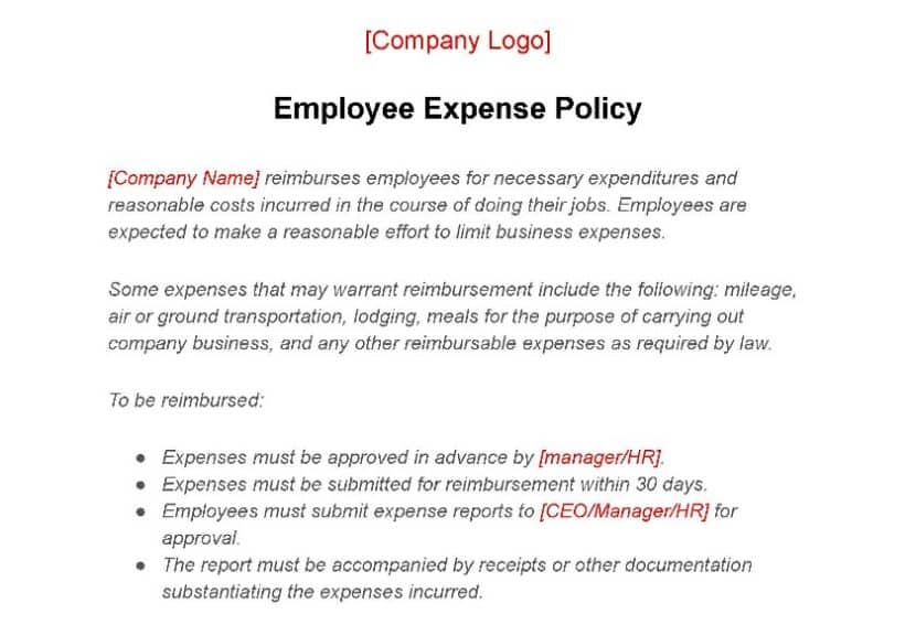 Free Employee Expense Report Template (  Policy)