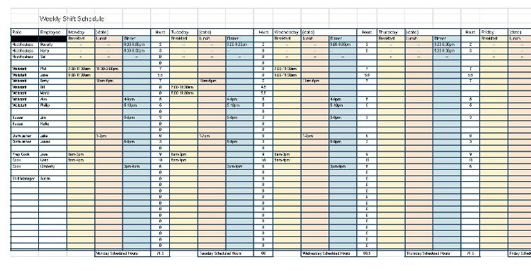 excel work schedule template weekly