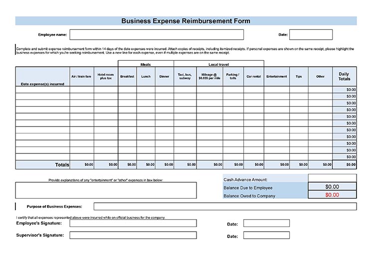 Expense reimbursement form.