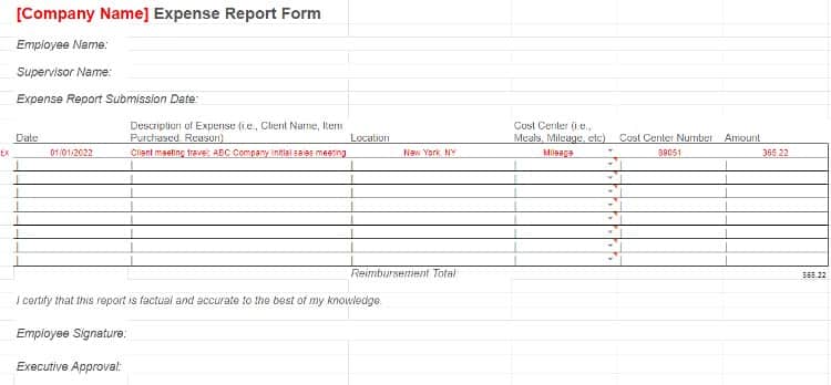 Expense report form.