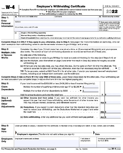 Form W4 template.