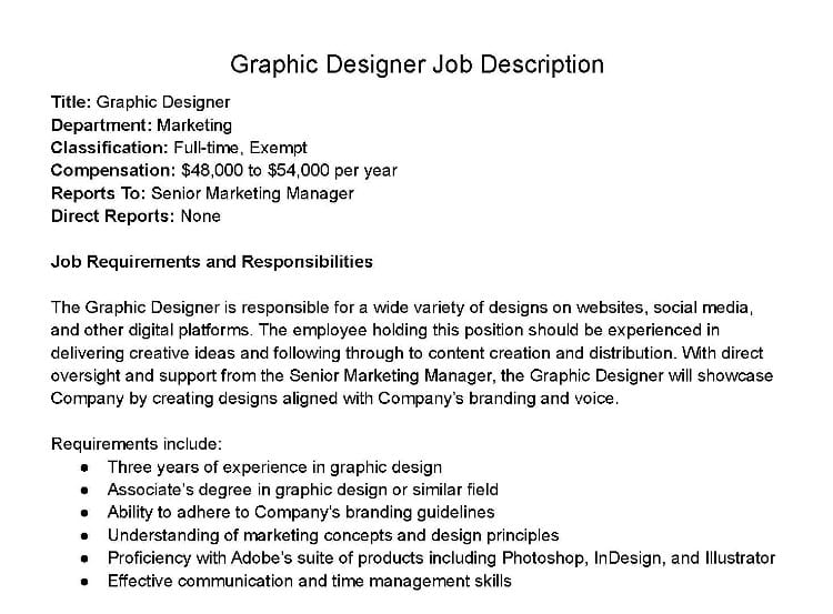 Graphic designer job description.