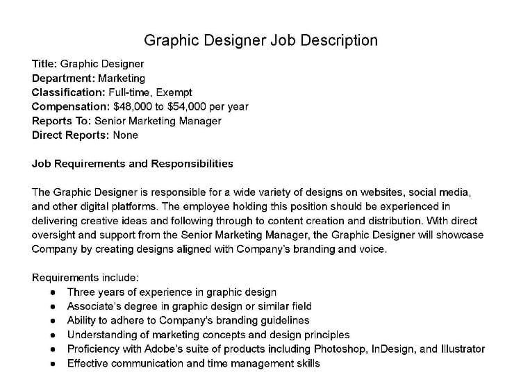 How To Write A Graphic Designer Job Description Free Template 