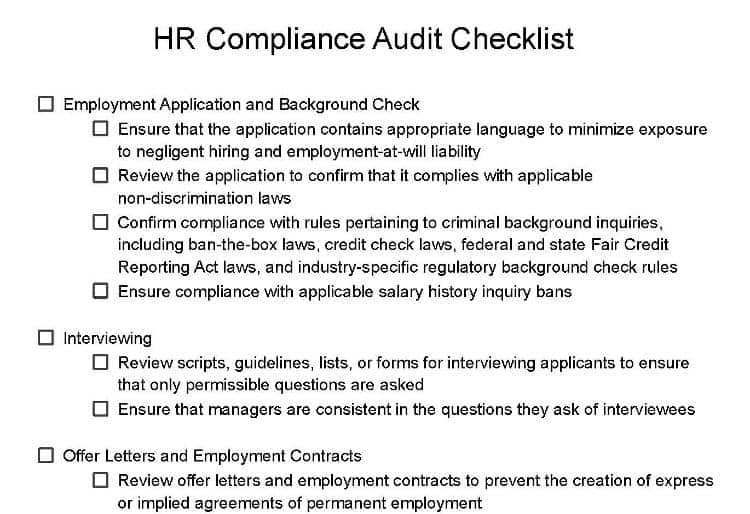 HR compliance audit checklist template.