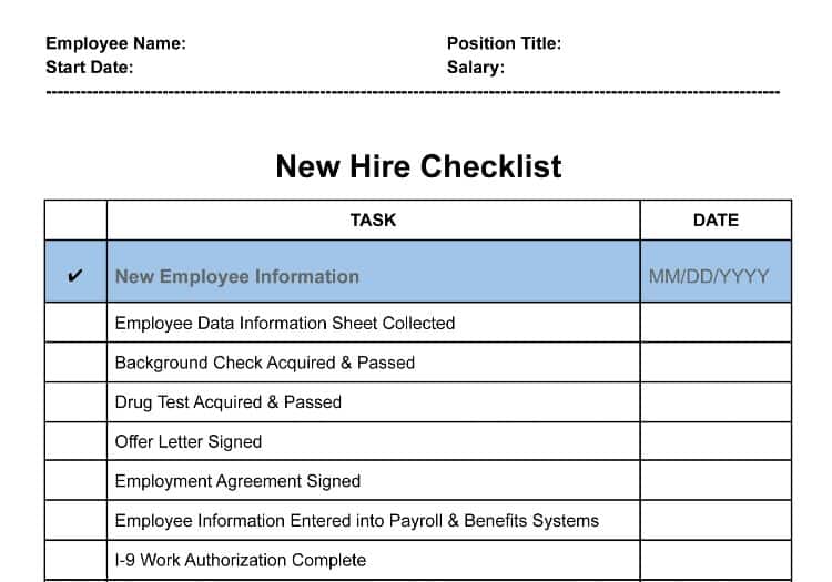 New hire checklist.