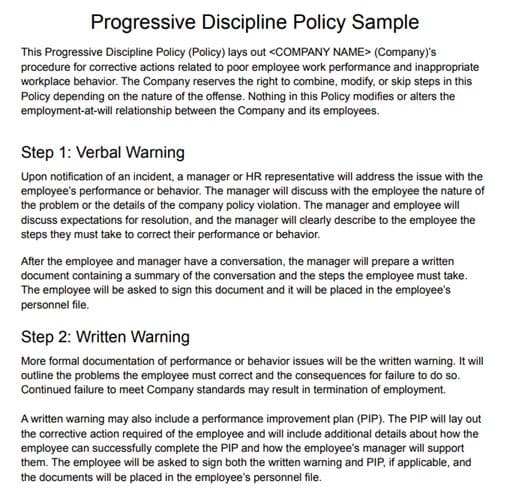 Progressive Discipline Policy Template