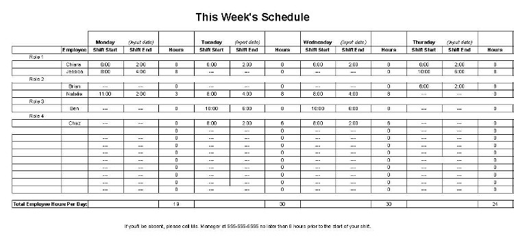 template for weekly employee work schedule