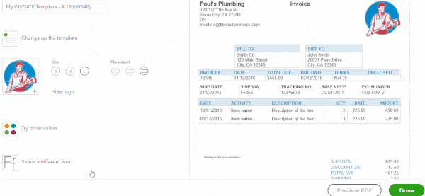 Choose a font style and size for your invoice in QuickBooks Online.