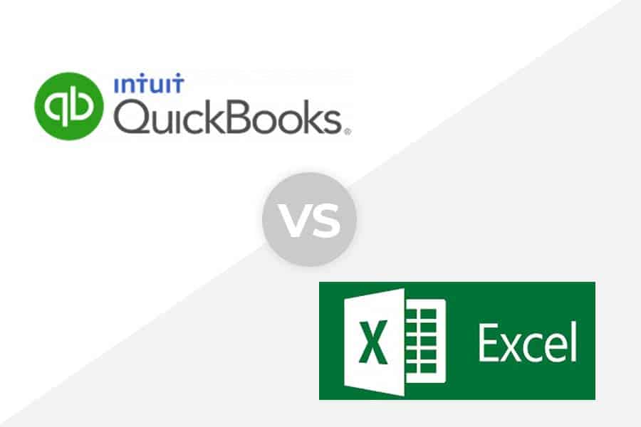 QuickBooks vs Excel logo.