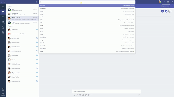 A GIF showing a Microsoft Teams user typing "/dnd" on the command bar and seeing the status being set to do not disturb.
