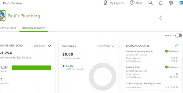 Navigate to Account and settings in QuickBooks Online