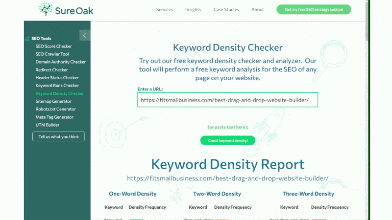 SureOak keyword density analyzer report sample