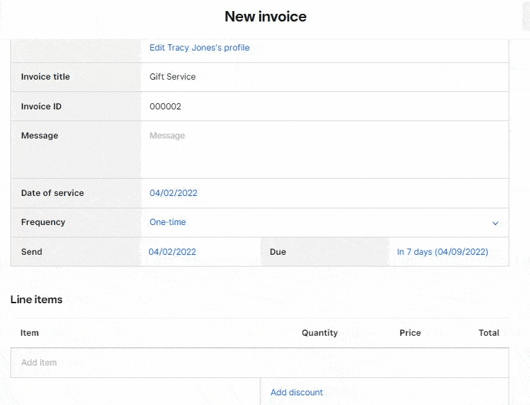Showing a recurring invoice.