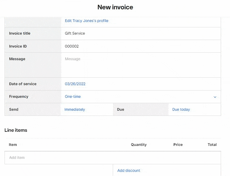 Setting one time as frequency for single invoice transactions.