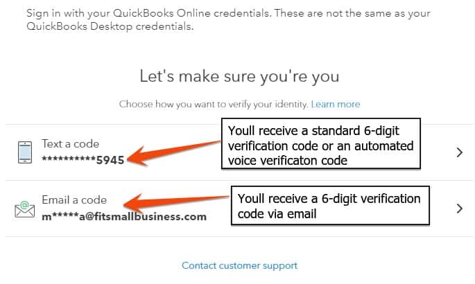 A prompt to verify your identity when signing into your QuickBooks Online account.