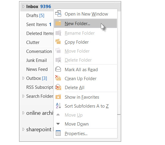 Add a new folder in Microsoft Outlook