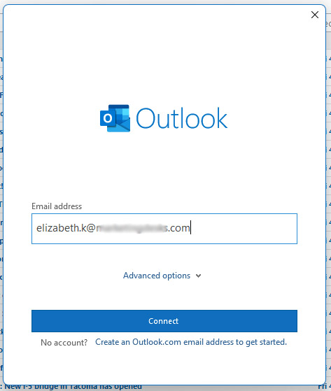 Add email address to your Microsoft Outlook account.