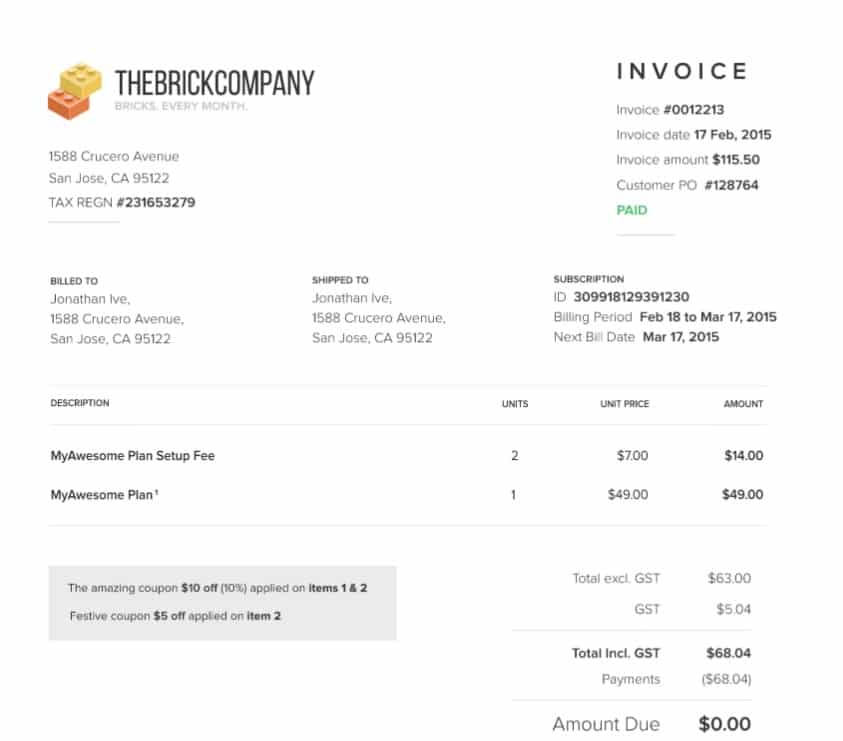 Customized Chargebee’s invoices with extra elements like notes about coupon use.