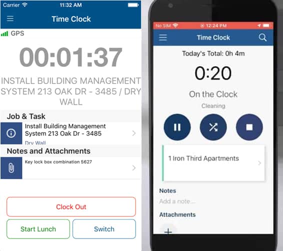 Sample image of ClockShark in Old and New mobile clock interface.