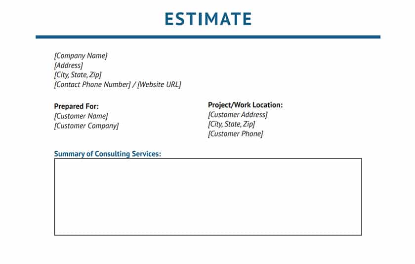Consulting Services Estimate Template