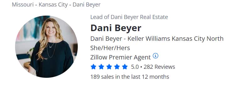 Zillow Agent Profile of Dani Beyer with 5 star ratings.
