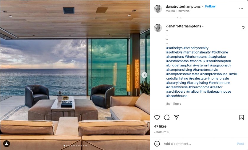 Descriptive real estate words and local hashtags from Dana Trotter Hamptons.