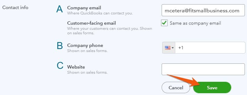 Entering or changing your contact information in QuickBooks Online.
