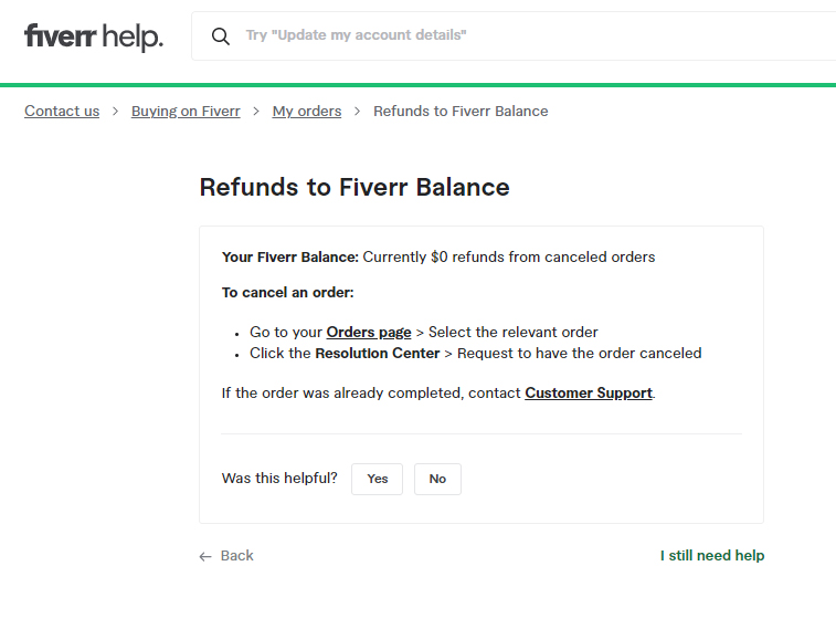 Fiverr Help section.