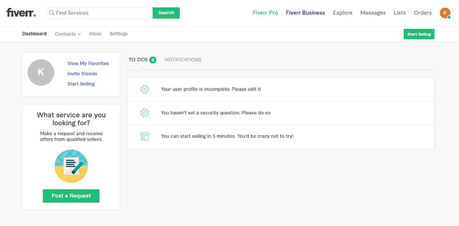 Fiverr to-do dashboard.