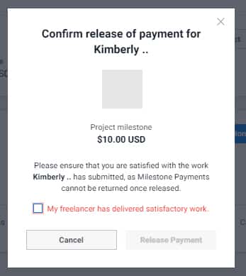 Confirm release of payment in Freelancer.com.